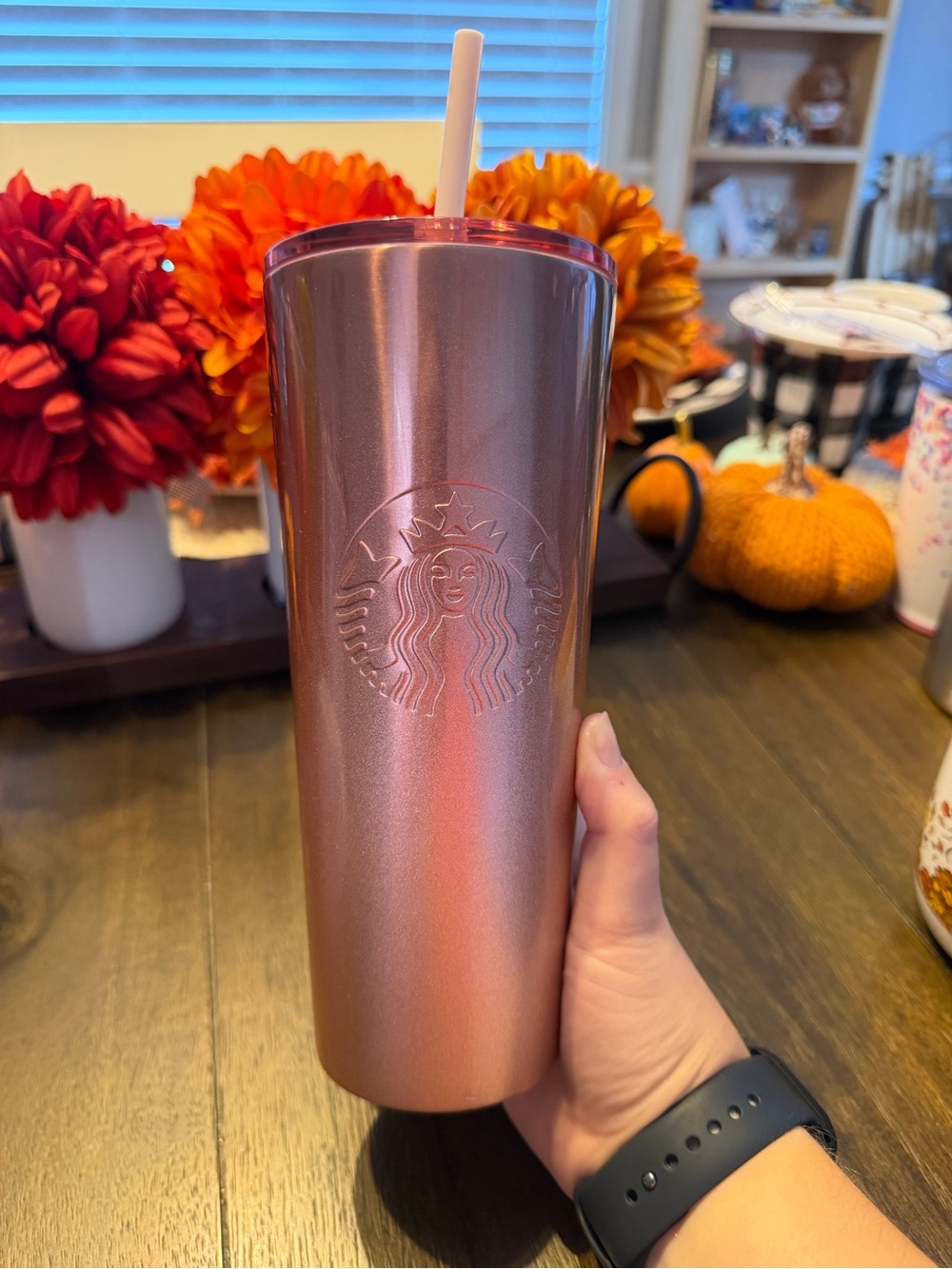Starbucks Metallic Rose Pink Travel Tumbler with Straw
